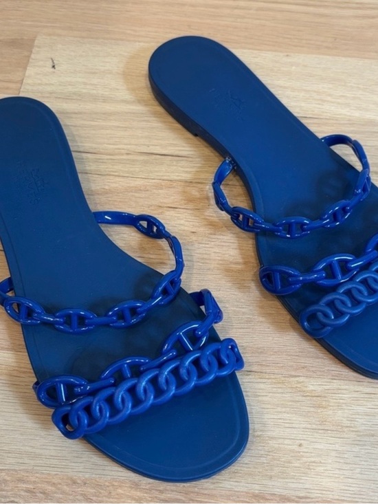 Hermes Shoes - Hermes Cobalt Blue Chain-Link Slide Sandals - Women